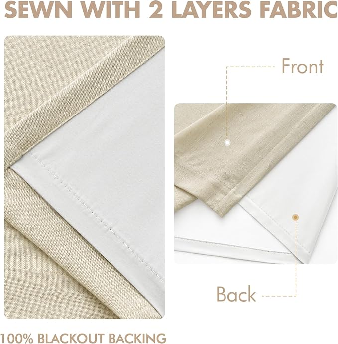 MIULEE Cream Pinch Pleated 100% Blackout Linen Curtains 40x63 Inches | Room - Image 5