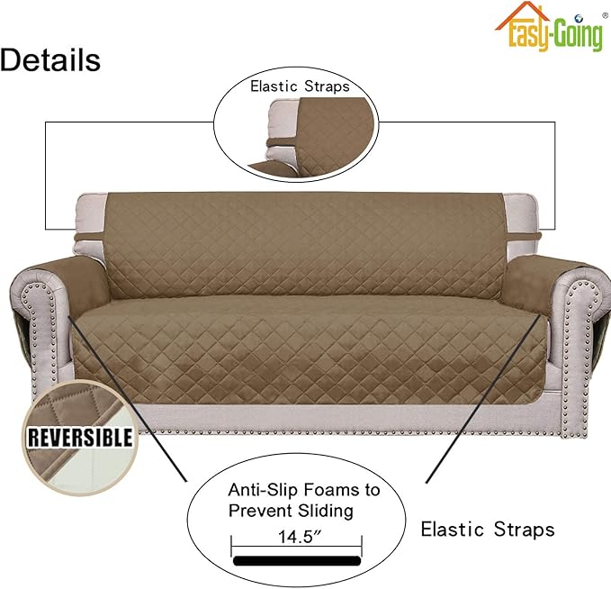 Easy-Going Reversible Couch Cover, 2 Cushion Sofa, Camel/Ivory | Machine - Image 3