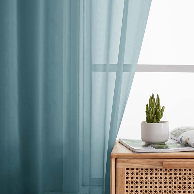 Dusty Blue Sheer Curtains for Bedroom Living Room 45 Inch Length 2 Panels - Image 6