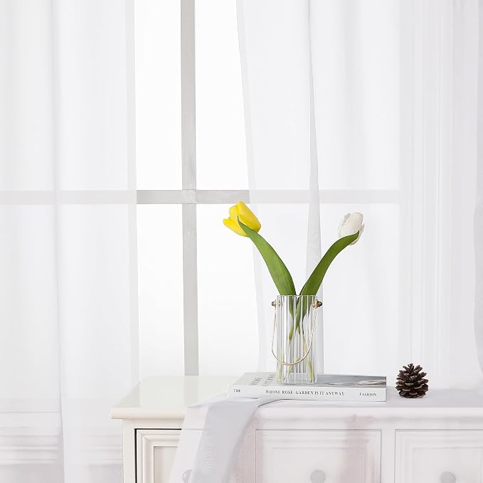 White Sheer Curtains 36 Inch Length 2 Panels Set, Airy Breathable Voile Short - Image 8