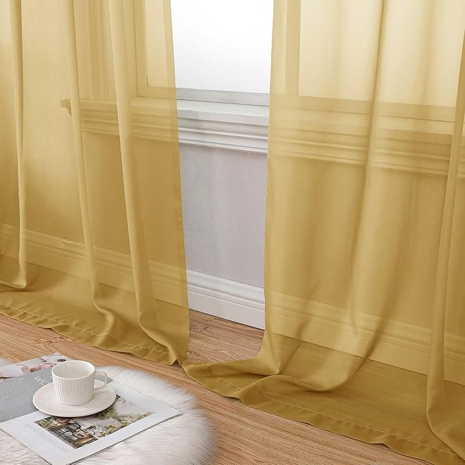 Gold Sheer Curtain for Bedroom Living Room 78 Inches Long 2 Panels Set - Image 8