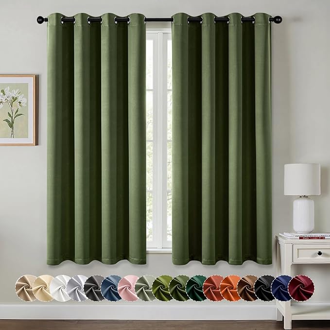 MIULEE Blackout Curtains for Bedroom 2 Panels 50 x 63 Inch Long Olive Green | by MIULEE