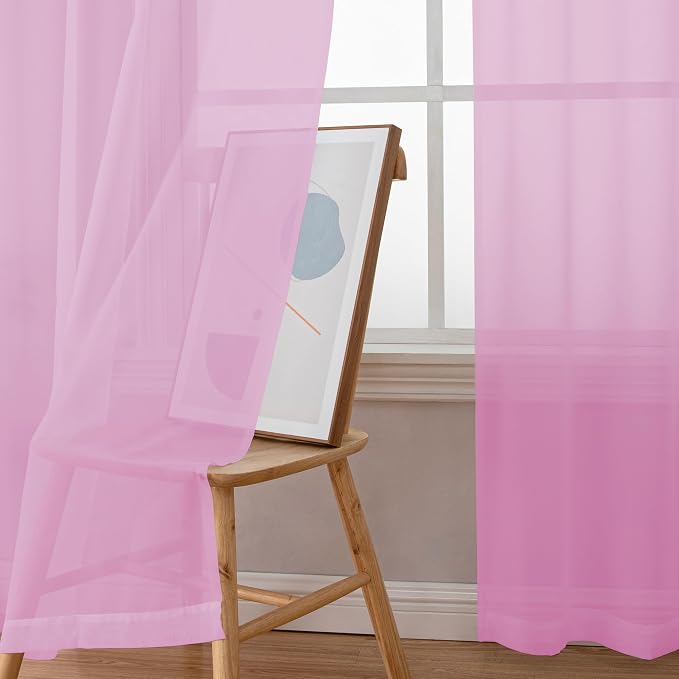 Simplebrand Pink Short Sheer Curtains 45 Inch Length - Image 3