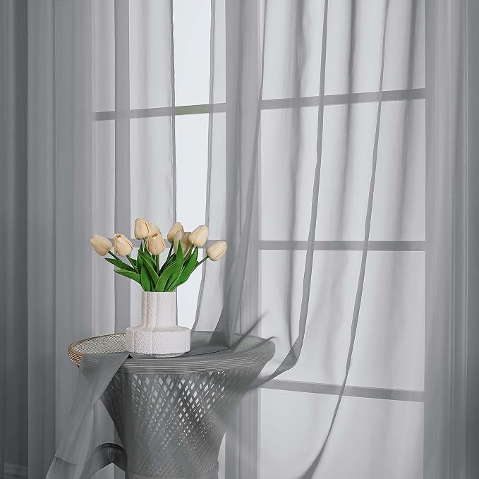 Grey Sheer Curtains 72 Inches Long 2 Panels Set, Transparent Voile Sheer Curtain - Image 6