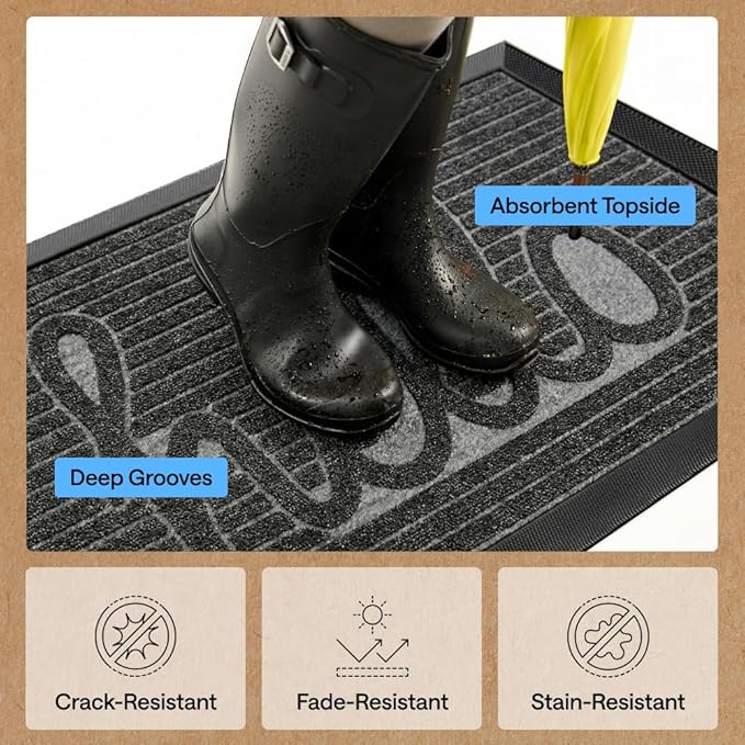 GORILLA GRIP 100% Waterproof All-Season WeatherMAX Doormat, US Designed Natural - Image 5