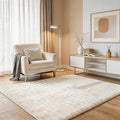 Creamy White Rabbit Striped Plush Rug 4'x6', Fluffy Faux Fur Shaggy Area Rug by CHOVY