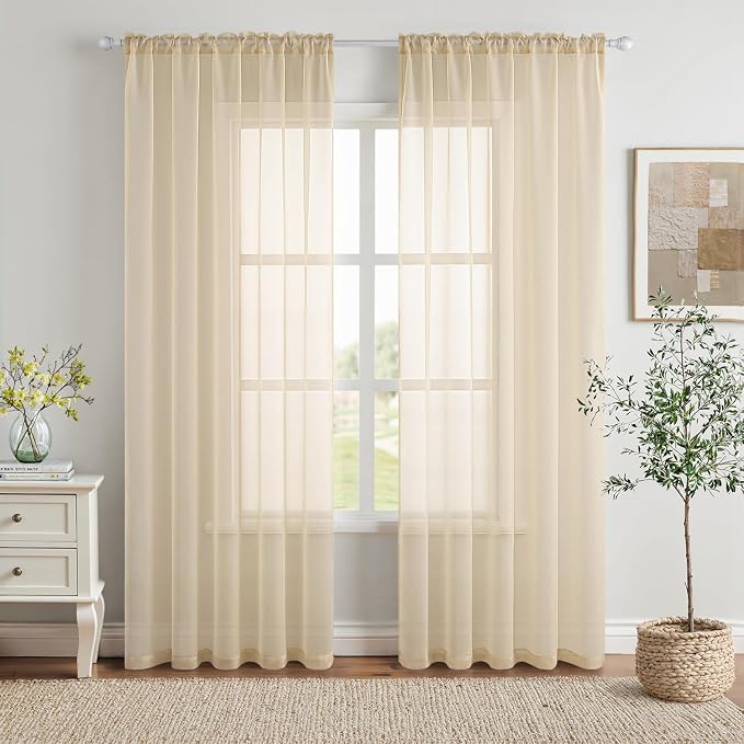 MIULEE 2 Panels Sheer Curtains for Living Room 54 X 102 Inches Cream | Window by MIULEE