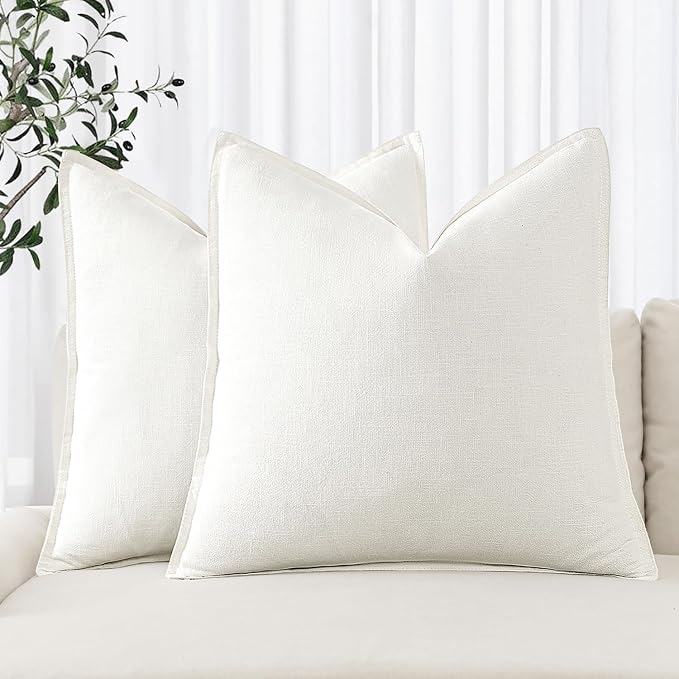 MIULEE Decorative Linen Pillow Covers 16x16 Inch Cream White | Boho Farmhouse​ by MIULEE