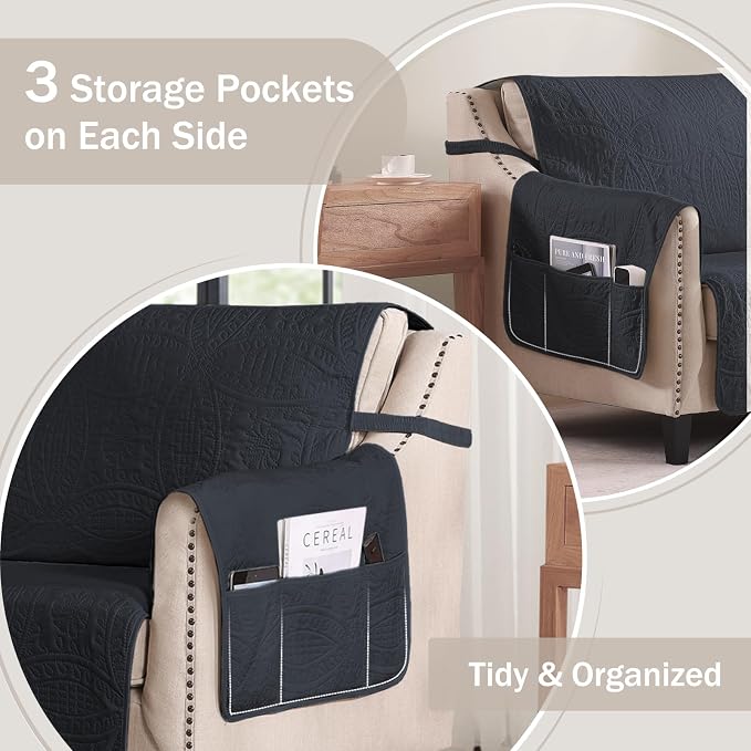 Blue Quilted Recliner Covers, Water-Repellent Recliner Slipcovers, Lazy Boy - Image 4