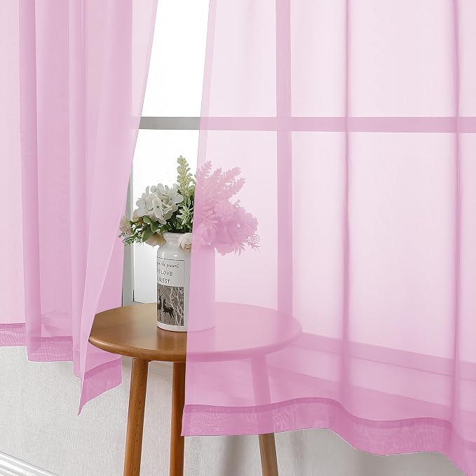 Light Pink Sheer Curtains 45 Inch Length 2 Panels, Airy Voile Curtains - Image 7