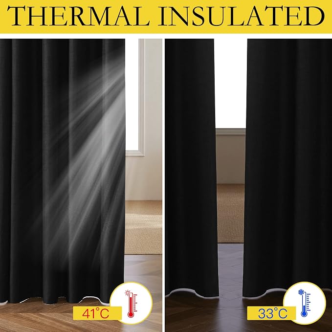 NICETOWN Black Truly Blackout Linen Blend Flax Drapes - Image 5