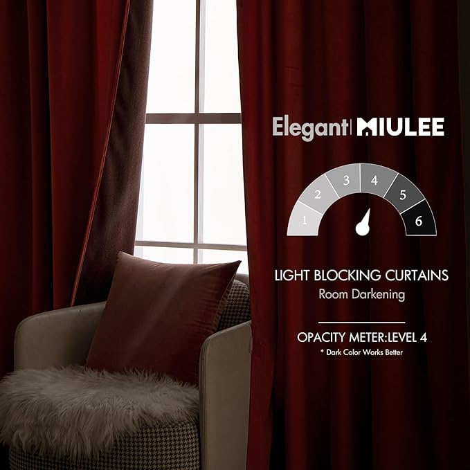 MIULEE Velvet Curtains 52x84 inches 2 Panels Burnt Orange Blackout Curtains | - Image 5