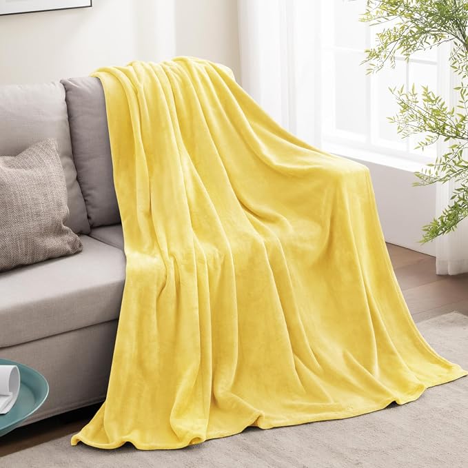 BEDELITE Fleece Blanket Soft Plush Twin Size Blanket Light Yellow 60"x80" | - Image 6
