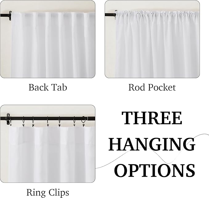 RYB HOME White Floor to Ceiling Curtains 120 inches Long, Linen Semi Sheer - Image 2