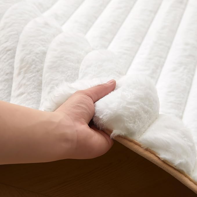 White Rabbit Striped Plush Rug 2'x6', Fluffy Faux Fur Shaggy Area Rug - Image 4