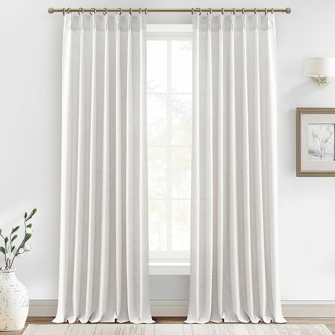144 Inch Extra Long Beige White Light Filtering Sheer Curtains by PleatedDrapes
