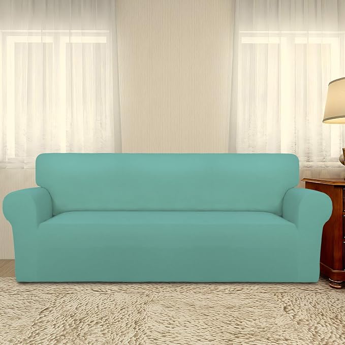 PureFit Stretch Oversized Couch Covers Fleece Sofa Slipcovers Cyan | 1-Piece - Image 2