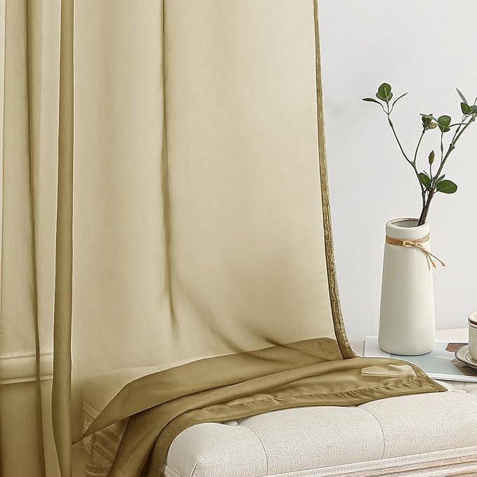 MIULEE Dark Gold Sheer Curtains 84 Inches Long 2 Panels, 54 X 84 Inches | Light - Image 4