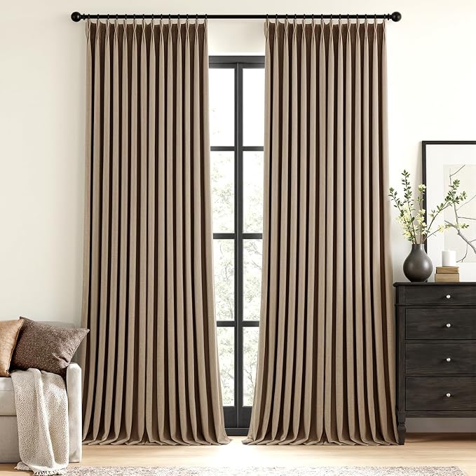 MIULEE Cafe Brown Pinch Pleated 100% Blackout Linen Curtains 40x90 Inches | by MIULEE