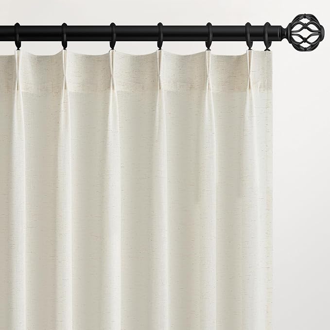 Topfinel 132 Inch Pinch Pleated Linen Curtains 2 Panels, Natural Semi Sheer by Topfinel