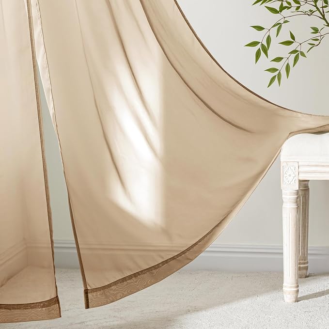 MIULEE Brown Sheer Curtains 63 Inches Long 4 Panels 54 x 63 Inches | Light - Image 6