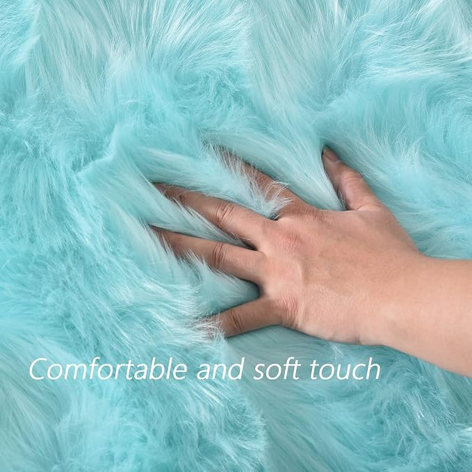 Latepis Light Blue Small Fluffy Rugs 2x3 Teal Faux Sheepskin Fur Rug - Image 5