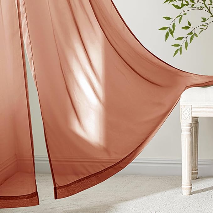 MIULEE 4 Panels Fall Burnt Orange Sheer Curtains 54 x 63 Inches | Light - Image 6
