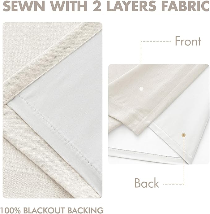 MIULEE Beige White Pinch Pleated 100% Blackout Linen Curtains 40x108 Inches | - Image 5