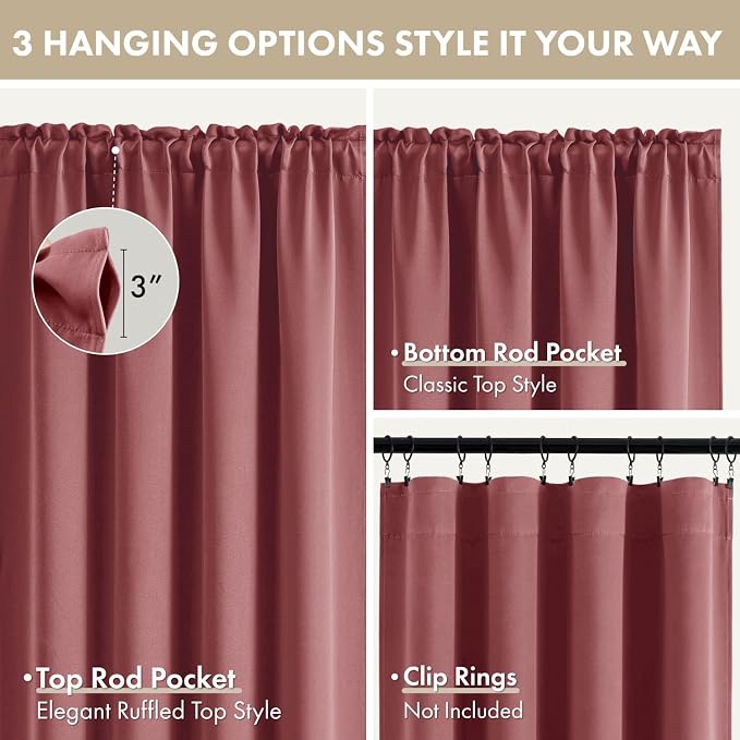 MIULEE 84 Inch Length Dusty Rose Blackout Bedroom Curtains Set of 4 | Thermal - Image 6