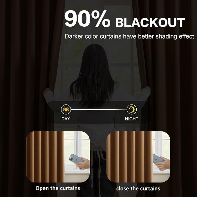 Cappuccino Brown Mocha Curtains 40x84 Inches Long 2 Panels Set, Pinch Pleated - Image 3