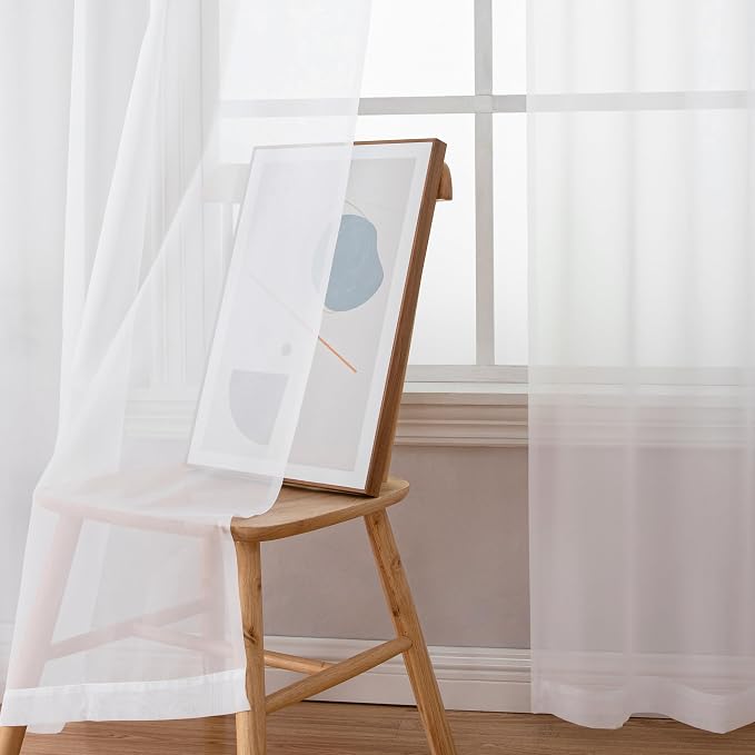 Chyhomenyc White Sheer Curtains 96 inches Long 2 Panels Set | Light Filtering - Image 8