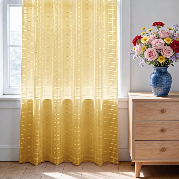 SpaceDresser Check Sheer Curtains 84 Inches Long - Image 3