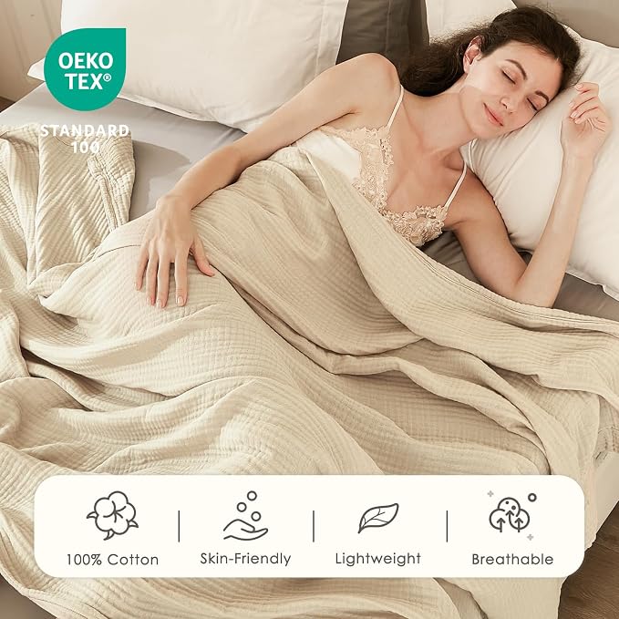 EMME Muslin Blankets for Adults Throw Blanket for Couch Breathable Gauze Soft - Image 4