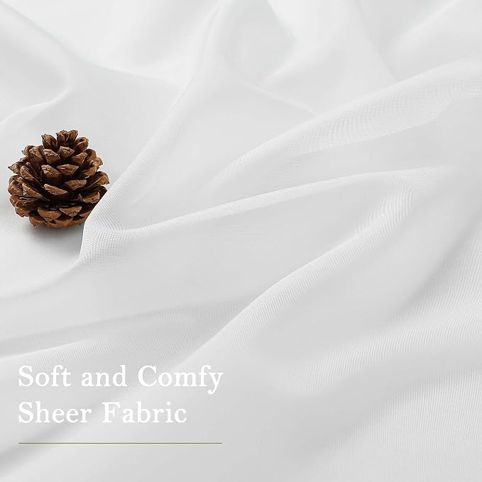 White Sheer Curtains 108 Inches Long 2 Panels, Solid Airy Voile Extra Wide - Image 8