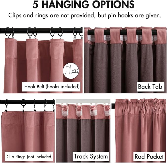 MIULEE Velvet Curtains 50W x 90L 2 Panels Dusty Rose Blackout Curtains | Luxury - Image 2