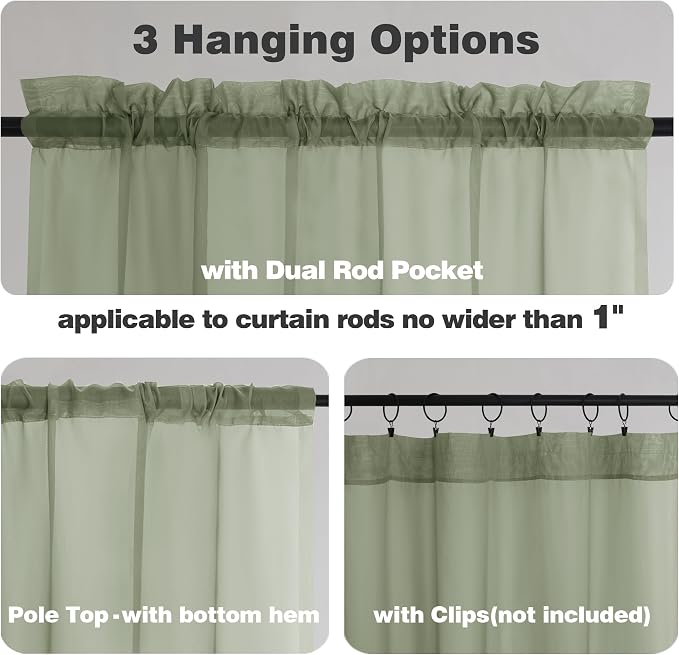 Chyhomenyc Sheer Window Valance Curtains, 42x14 Inches 2PCS, Light Filtering - Image 5