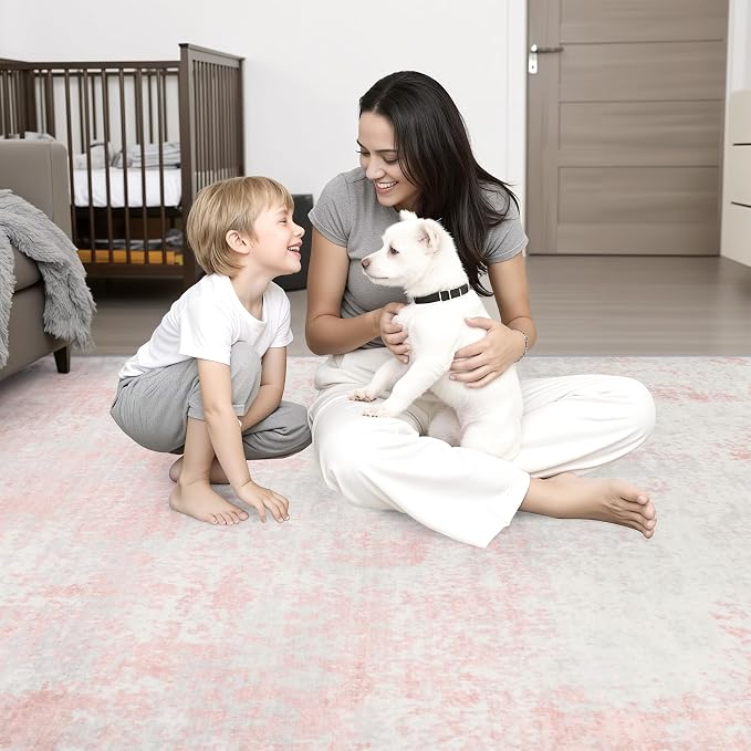 Round Area Rug Living Room: 5 ft Modern Washable Indoor Carpet | - Image 2