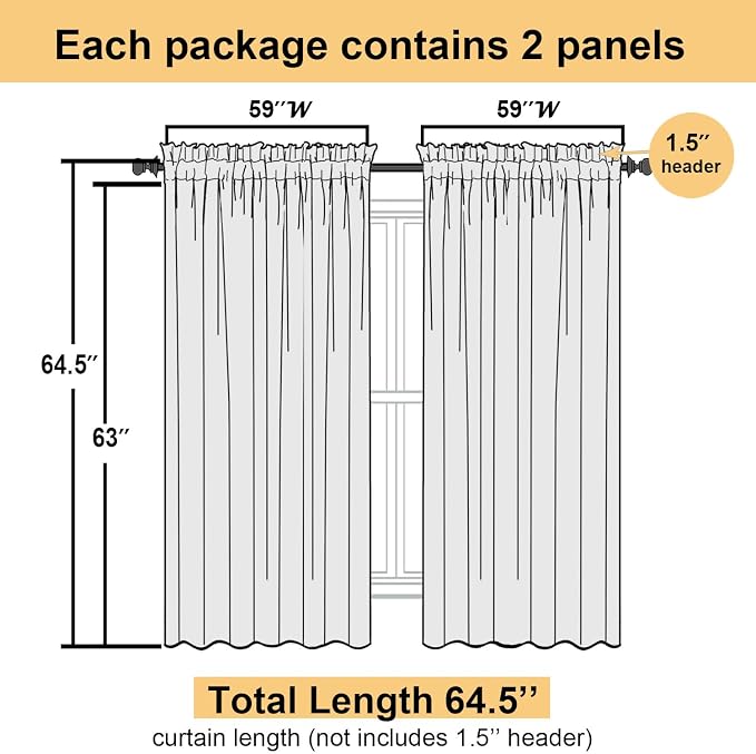 Navy Blue Sheer Curtains 63 Inch Length 2 Panels, Rod Pockets Window Treatments - Image 2