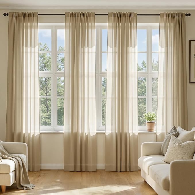 MIULEE Beige Sheer Curtains 90 Inches Long 4 Panels 54 x 90 Inches | Light by MIULEE