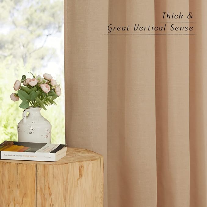 NICETOWN Taupe Linen Curtains for Bedroom, Thick Flax Privacy Added Light - Image 3