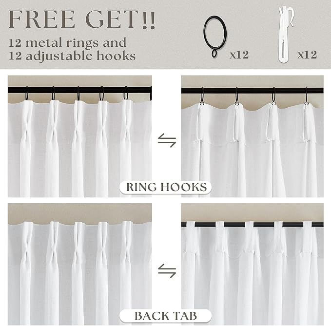 Snow White Pinch Pleat Semi Sheer Linen Curtains W70xL90 1 Panel | Light - Image 4