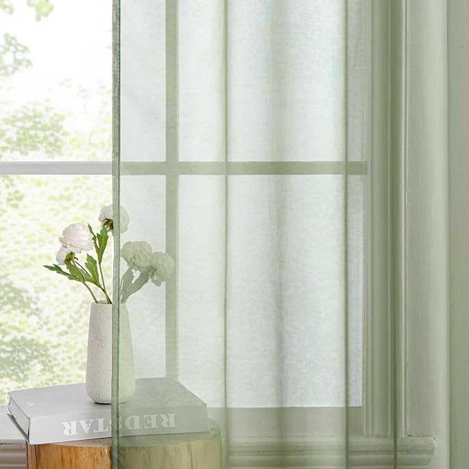 MIULEE 2 Panels Sage Green Sheer Curtains 90 inches Long, 54 X 90 Inches | Rod - Image 5