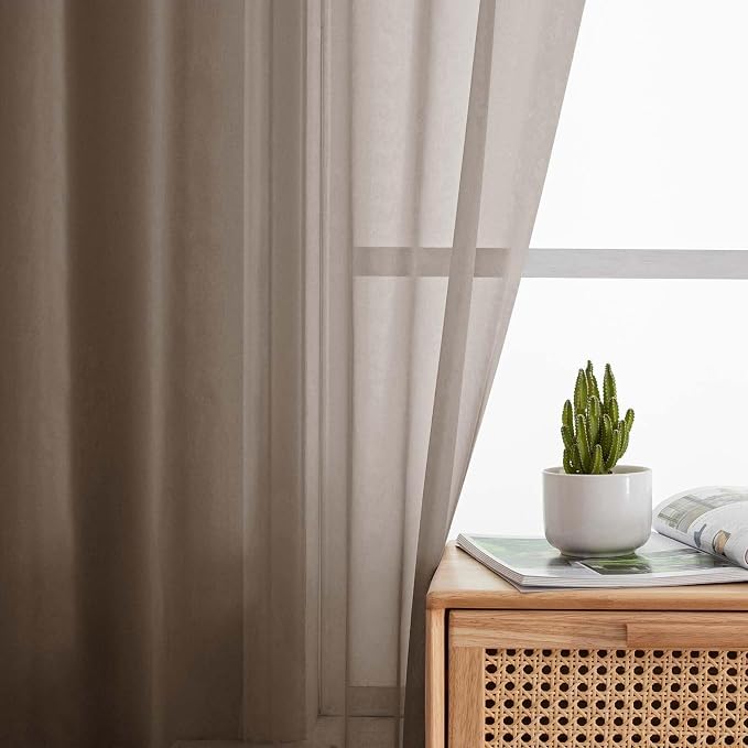 Chocolate Sheer Curtains for Bedroom Living Room 45 Inch Length 2 Panels - Image 6