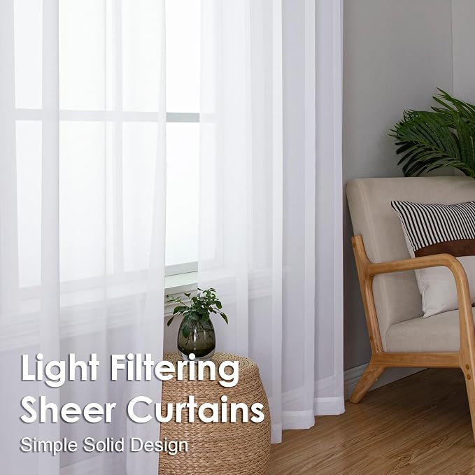 2 Panels Sheer White Curtains 72 Inches Length Window Treatment - Image 6