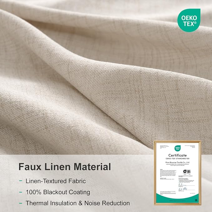 Linen Textured Total Blackout Sliding Door Curtains 108 Inches Long, Cream | - Image 7