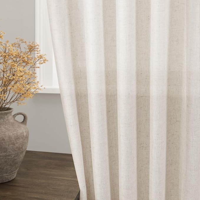 Linen Beige Curtains Back Tab Sheer Curtains 90 Inches Long - Image 2