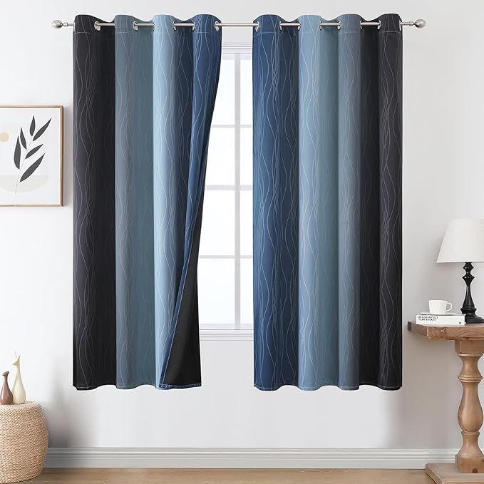 Navy Blue and Black Ombre Blackout Curtains by ESTELARTEXTILER