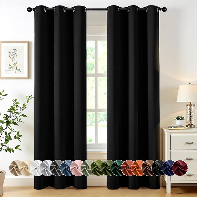 MIULEE Blackout Curtains for Bedroom 2 Panels 34 x 72 Inch Long Black | Thermal by MIULEE