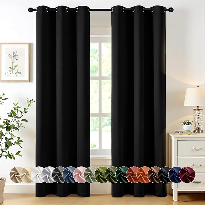 MIULEE Blackout Curtains for Bedroom 2 Panels 40 x 78 Inch Long Black | Thermal by MIULEE