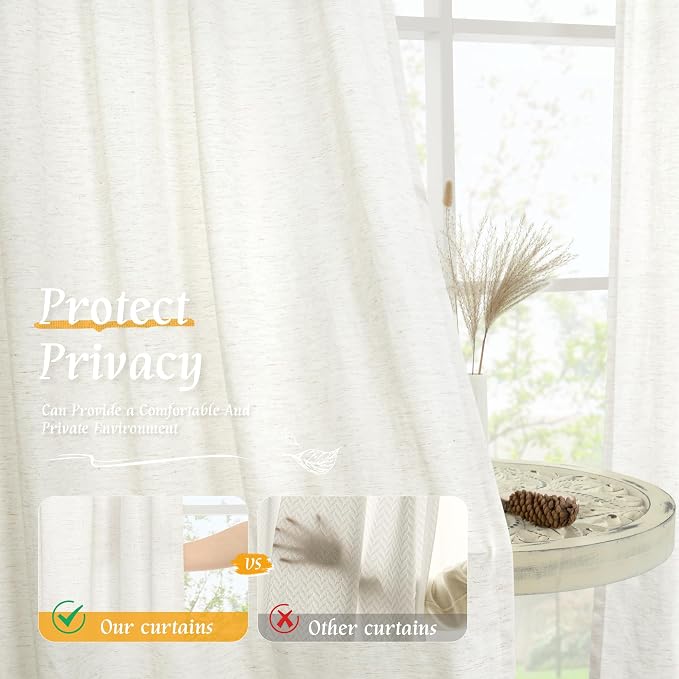 Light Filtering Natural Linen 63 Inch Length Curtains - Image 5